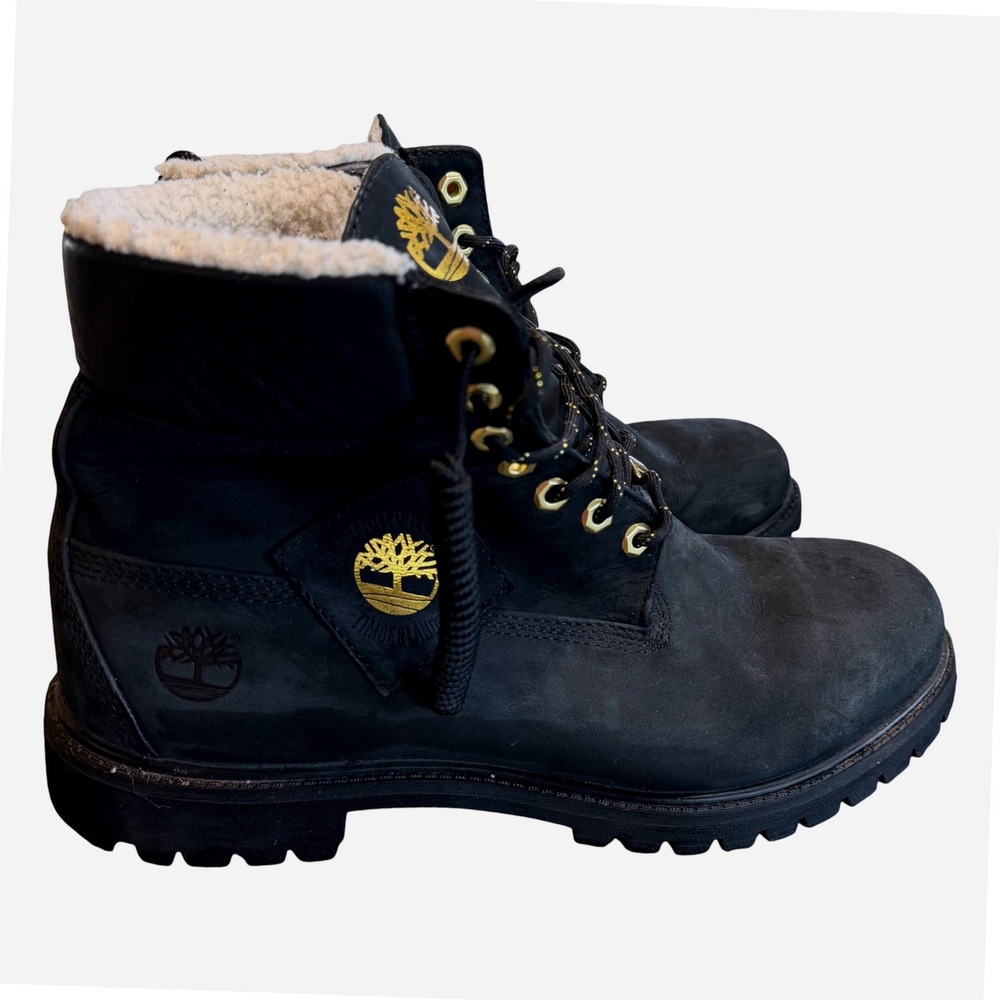 Timberland Mens 6 Inch Premium Black Gold Nubuck Leather Lined Waterproof Boots